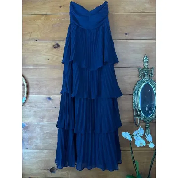 NWT Lulus Seriously Sensational Navy Blue Strapless Tiered Maxi Dress Gala Sz M - Picture 2 of 7